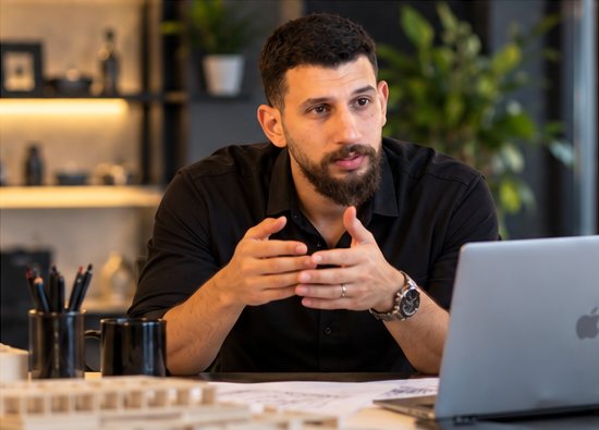 المهندس Adam Hisham أثناء مناقشة مشروع